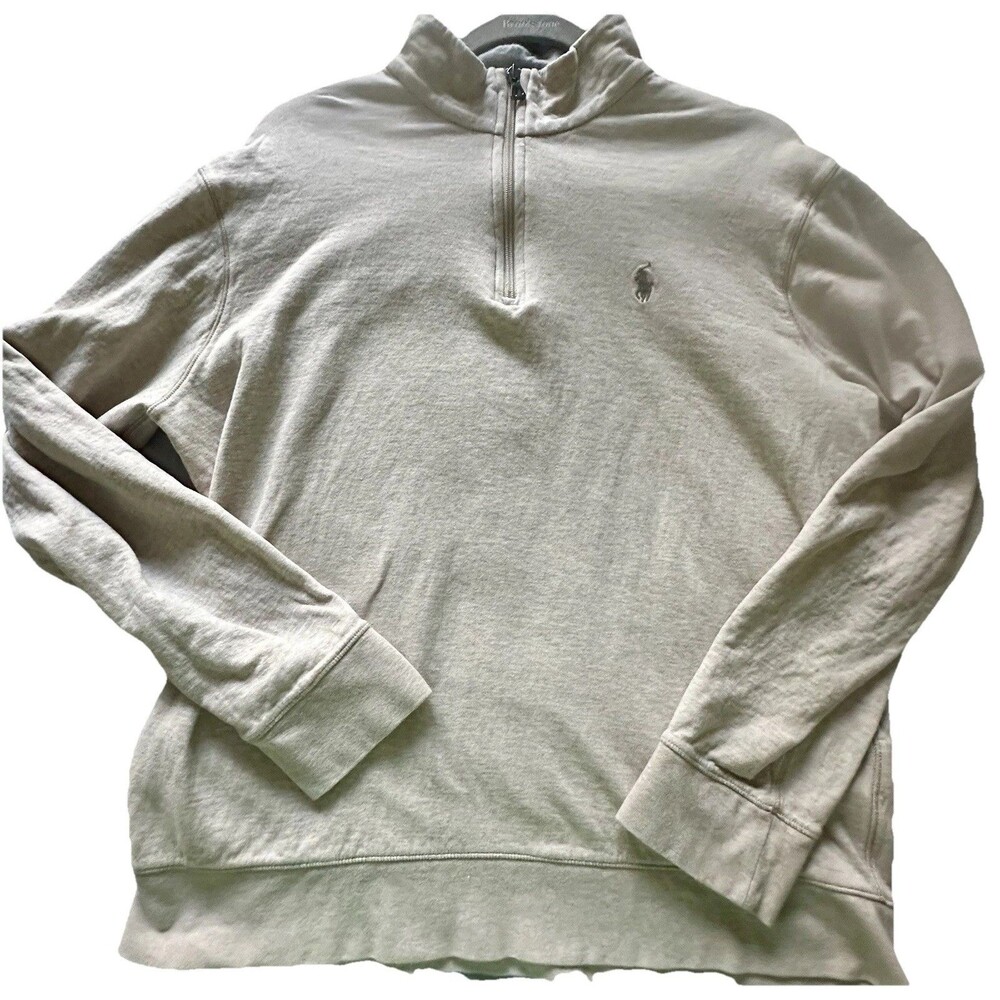 Polo Ralph Lauren Preppy Jersey Quarter-Zip Pullover L Large Cream Color